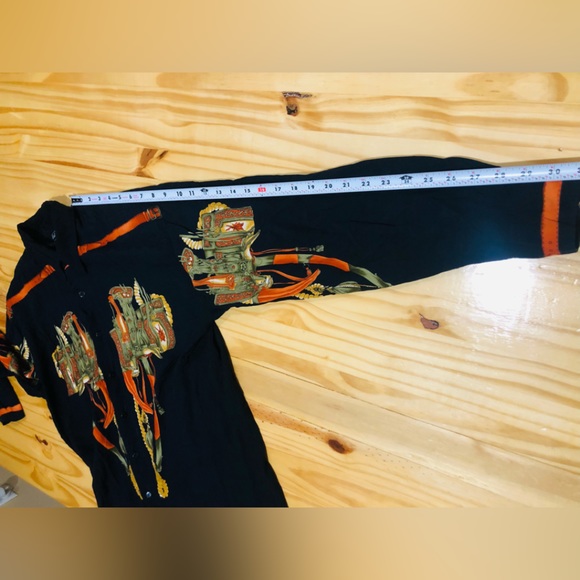 VINTAGE KBB Shirt Men M Black  Button Lightweight Band Collar 80’s Prints - Picture 14 of 15